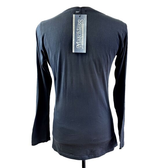Matchless Women's Cotton Black Long Sleeve Embelished T-Shirt SZ L Made in Italy - Picture 6 of 16